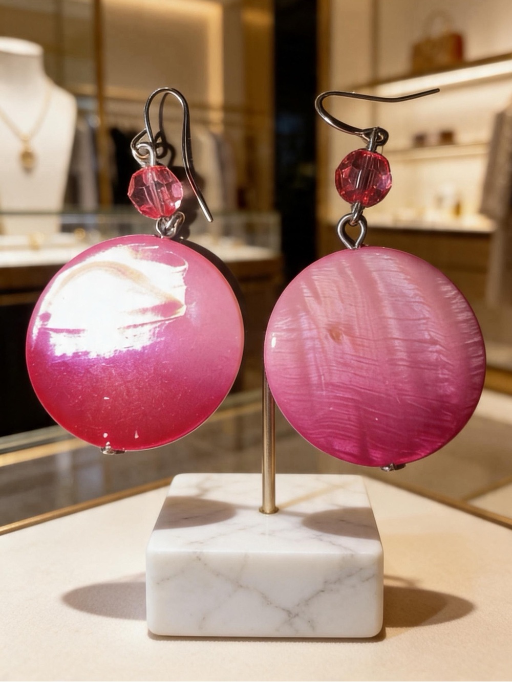Hot Pink Oversized Round Disc Statement Earrings